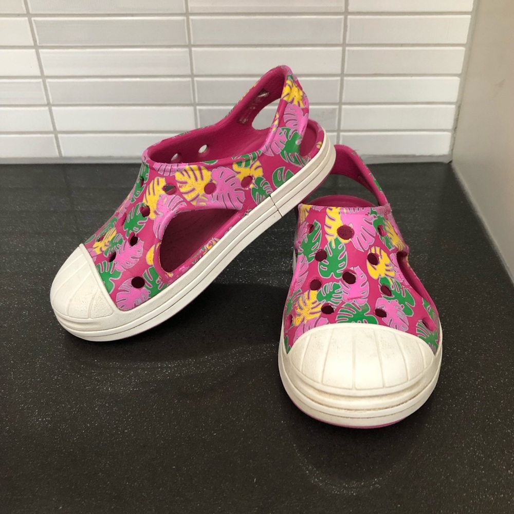 Pink floral kids CROCS sandals